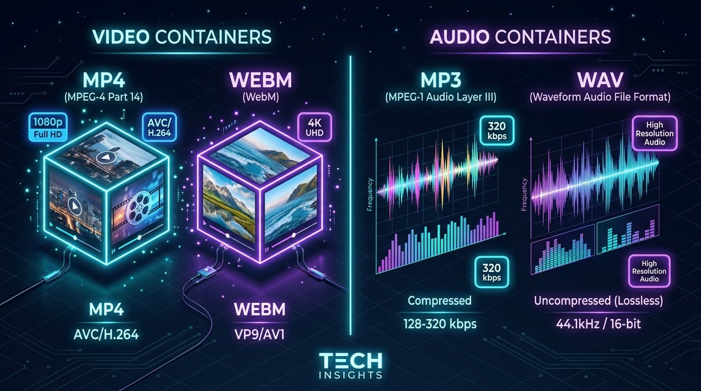 MP4 vs WEBM Video container format comparison illustration